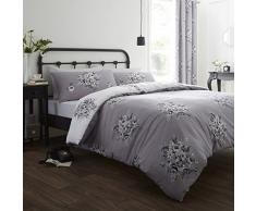Catherine Lansfield Floral Bouquet Parure Housse de Couette, 100% Coton, Gris, Ã la franÃ§aise, 250Â x 200Â x 1Â cm, 15Â unitÃ©s