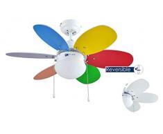 bastilipo Caleta Ventilateur de plafond avec lumière E27, 60 W, Blanc, 75 x 32 cm