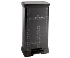 CURVER | Poubelle Ã pÃ©dale rectangulaire 50L - DÃ©cor Calligraphie - carton de 2, MÃ©tal Noir, Metal Bins, 39x29x72 cm