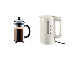 Bodum - 1928-16 - Chambord - CafetiÃ¨re Ã Piston - Inox ChromÃ© + Bouilloire Ã©lectrique blanche - 8 Tasses - 1 L