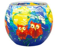 Him CC207 photophore Verre Hibou Rouge (Red Owls), Multicolore, 11x11x9 cm