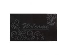 Relaxdays Paillasson 75x45 cm tapis de sol antidérapant caoutchouc welcome motifs fleurs résistant neige pluie, noir, 45x75x0,5 cm