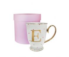 Bombay Duck â Tasse 13 x 13 x 12 cm avec Lettre de lâAlphabet Effet métallisé et Pois Lilas, Porcelaine, Blanc, 13x13x12 cm