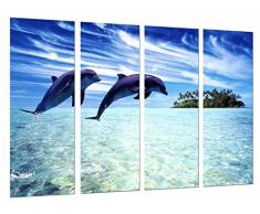 Tableau Moderne Photographique, Impression sur bois, Dauphins animaux sautant dans la mer, ocÃ©an, 131 x 62 cm, ref. 26872