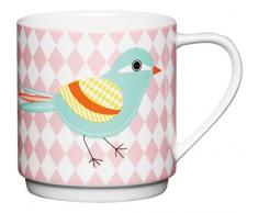 Kitchen Craft Mug en Porcelaine Anglaise Diamond & Bird Mug empilables, 340 ML â Blanc/Rose
