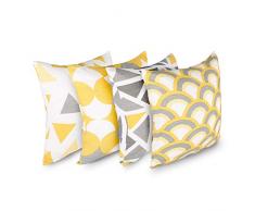 Penguin Home 3434 Lot de 4 housses de coussin carrÃ©es dÃ©coratives double face 100% coton avec fermeture Ã©clair invisible 45 x 45 x 1 cm, Jaune, 45 X45 X1 cm
