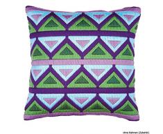 Kit coussin au point lancé Triangles mauves&verts
