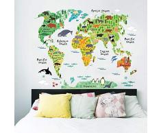 Stickers adhÃ©sifs Enfants | Sticker Autocollant Carte du Monde - DÃ©coration Murale Chambre Enfants | 90 x 60 cm