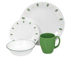 Corelle Service de Vaisselle 16 piÃ¨ces en Verre Vitrelle Motif City Gardens Puce et Service de Table pour 4 Personnes Vert