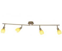 Naeve Leuchten 171348 Plafonnier avec ampoule à économie dénergie 4 tubes à économie dénergie avec abat-jour en verre, GU10 11 W, 230 V, L: 105 cm-Largeur: 22 cm, métal, laiton et verre mat Jaune