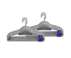 JVL Simple Gamme en Velours Touch économie despace antidérapant cintres Lot de 100, recyclé, Plastique ABS, Nylon, Zinc, Gris, 41.5 x 0.5 x 22.5 cm