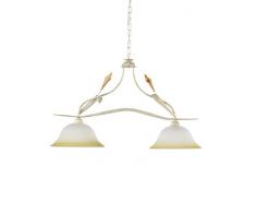 ONLI - Lustre 2 bras en métal ivoire avec nuances dorées. Cloches en verre blanc nuancé ambre