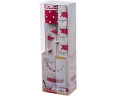 RBV Birkmann 441309 Kit de décoration à gâteau | CakeCouture 4 pièces Comprenant Un Ruban, Deux bâtons en Bois et Une Guirlande à fanions, Papier, Rouge, 9x6x28 cm