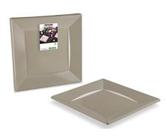 GUILLIN - QUADRIPACK ACGPR185TA SACHET DE 12 Assiette CarrÃ©e RÃ©utilisable, PolystyrÃ¨ne, Gris, 18,5 x 18,5 x 1,7 cm