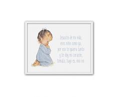 CUADRIMAN naro-liso-01-bt Tableau Fille Rezando avec Phrase, Bois, Bleu Ciel, 43Â x 33Â cm