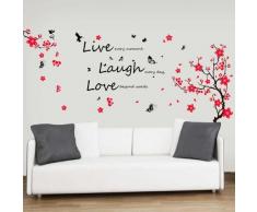 Walplus Grands stickers muraux Fleurs/papillons/Live Laugh Love