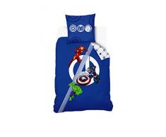 Disney Avengers Parure de lit 100% Coton, Bleu, Housse de Couette 140x200 cm et taie doreiller 63x63 cm