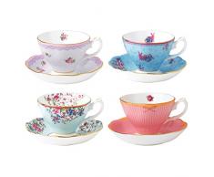 Royal Albert Candy Mixte Tasse Ã thÃ© et soucoupes, Porcelaine, Multicolore, Set de 4