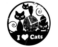 Instant Karma Clocks Horloge Murale en Vinyle IdÃ©e Cadeau Vintage Faite Ã la Main I Love Cats Chat
