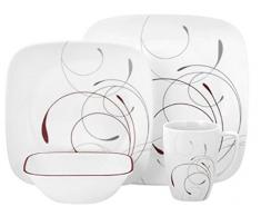 CORELLE Service de Vaisselle pour 4 Personnes 16 pièces en Verre Vitrelle Motif Splendor Rouge/Gris