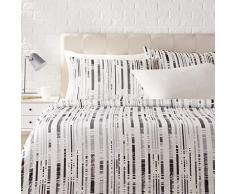 AmazonBasics Parure de lit avec housse de couette en satin, 155 x 200 cm / 50 x 80 cm x 2, Rayures anthracites texturÃ©es