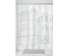 InterDesign Cityscape rideau douche, grand rideau baignoire en polyester 183,0 cm x 183,0 cm, rideau de bain Ã motif ville avec Åillets, noir et blanc