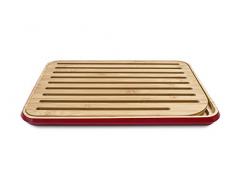 PEBBLY - NBA110 - Grande planche Ã pain L en bambou rouge bordeaux avec grille amovible - MatÃ©riau naturel et rÃ©sistant