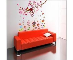 Walplus Autocollants muraux en forme de singe, papillons et fleurs pour chambre denfants