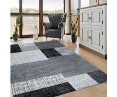 VIMODA Tapis Ã Poils Ras en Turquoise Bleu Gris et Blanc Salon Tapis Modernes Kachel-Optik Facile Ã Entretenir - Noir, 80x300 cm