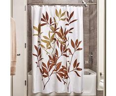 InterDesign Leaves rideau de douche, rideau baignoire design 183,0 cm x 183,0 cm en polyester, rideau bain chic avec motif de feuilles, brun