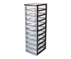 Iris Ohyama, armoire de rangement sur roulettes Ã 10 tiroirs - Design Chest - DC-010, plastique, noir/transparent, 70 L, 40 x 29 x 100,5 cm