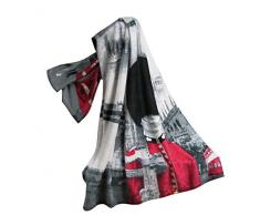 Ourson Plaid imprimé Londres, Polyester, Rouge, 150x125 cm