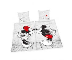 Herding DISNEY MICKEY & MINNIE Double Parure de Lit, Réversible, 2 x Housse de Couette 140 x 200 cm, 2 x Taie dOreiller 70 x 90 cm, Coton/Renforcé
