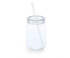 eBuyGB 600Â ML Multi Couleur Mason Jam Cocktail Boire Bocal avec Straw-BP fÃªte Gobelet, sans BPA, Plastique, Blanc, 19.61Â x 8.99Â x 8.2Â cm