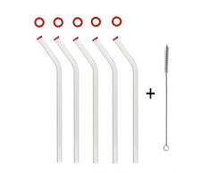 KOCH Paille en verre, courbée, rouge, avec pinceau, Lot de 5