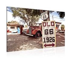 Tableau decoration murale Vintage Car Route 66 - XXL Impression sur Toile Salon Appartment 1 Parties - prêt à accrocher - 609814a