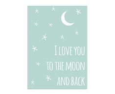DesignClaud Nursery Poster I Love You to The Moon and Back, Menthe, A3