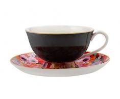 Maxwell Williams Tasse à thé et Soucoupe en Porcelaine Anglaise Motif Fleurs Cachemire, Porcelaine, Noir/Rouge, 200 ML