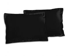 HOME LINGE PASSION Lot De 2 Taies DOreiller Volant Plat PiquÃ© 57 Fils, Coton, Noir, 50x70 cm