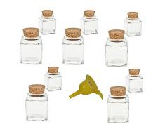 Viva Haushaltswaren G2080050/Set1/X Lot de 10 Mini flacons à épices en Verre avec Bouchon en liège 50 ML + Entonnoir Jaune