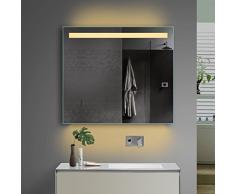Lux-aqua Miroir de Salle de Bains Design LED éclairage Blanc Chaud/Blanc Froid avec Prise tsl80â70