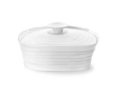Portmeirion Home & Gifts Beurrier avec couvercle, porcelaine, blanc, 12 x 15,5 x 6 cm