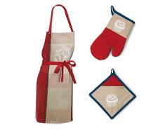 Kela 390150 Frida Set Cuisine 3 PiÃ¨ces Coton Beige/Rouge/Bleu