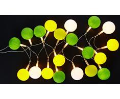 Atelier de Famille GUIR-15 Guirlande Lumineuse Intérieur Boule Coton Batch of 20 Vert/Jaune/Blanc 34 x 13 x 13 cm
