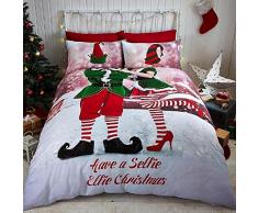 Tonys Textiles - Parure de lit - Motifs PÃ¨re NoÃ«l - Elfie - lit 2 Personnes King