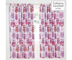 Catherine Lansfield Rideau Motif Chouettes Rose, Multicolore