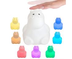 Pauleen 480.34 48034 Good Night Hippo Veilleuse Hippopotame Batterie Lampe LED Chambre denfant avec Changement Couleur, Silicone sans BPA