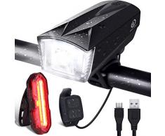 OMERIL Ensemble LumiÃ¨re VÃ©lo, Lampe Velo LED Puissante Rechargeable IP65 Etanche Avant 6 Modes + ArriÃ¨re 5 Modes avec Sonnette 120dB et ContrÃ´ler Ã Distance pour Cyclysme VTT, VTC, Bicyclette etc