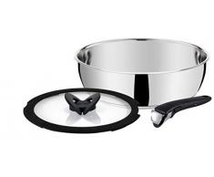 Tefal L942S314 INGENIO Pro INOX Set De 3 Pièces Sauteuse 24 cm + Couvercle en Verre + Poignée Noire Tous Feux Dont Induction