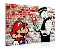 Tableau decoration murale Banksy Super Mario 120 x 80 cm - XXL Impression sur Toile Salon Appartment 3 Parties - prÃªt Ã accrocher - 303031b